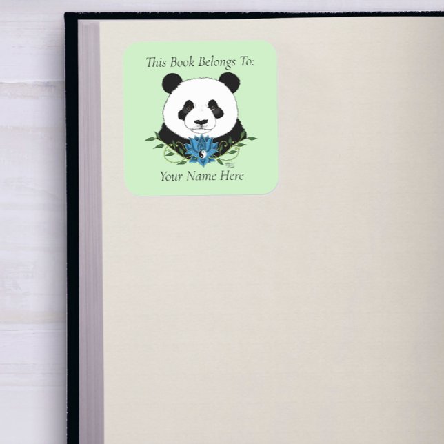 Zen Panda Bear Blue Lotus Yin Yang Green Bookplate (Creator Uploaded)