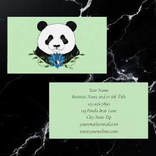 Zen Panda Bear Blue Lotus Yin Yang Green Business Card