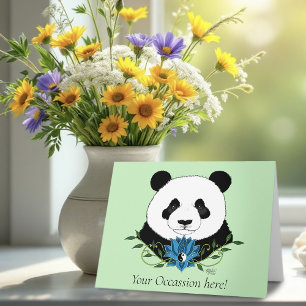 Zen Panda Bear Blue Lotus Yin Yang Green Card