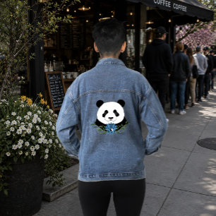 Zen Panda Bear Blue Lotus Yin Yang Green Denim Jacket