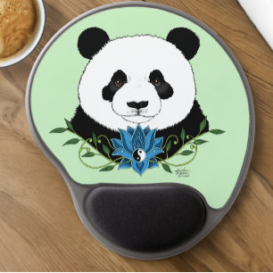 Zen Panda Bear Blue Lotus Yin Yang Green Gel Mouse Pad