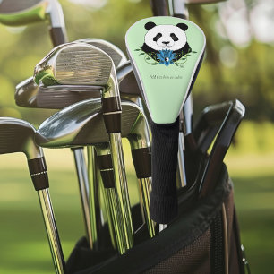 Zen Panda Bear Blue Lotus Yin Yang Green Golf Head Cover