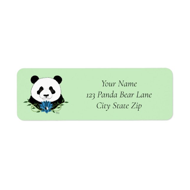 Zen Panda Bear Blue Lotus Yin Yang Green Label (Front)