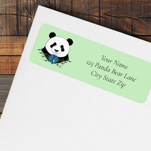 Zen Panda Bear Blue Lotus Yin Yang Green Label