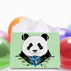 Zen Panda Bear Blue Lotus Yin Yang Green Large Gift Bag