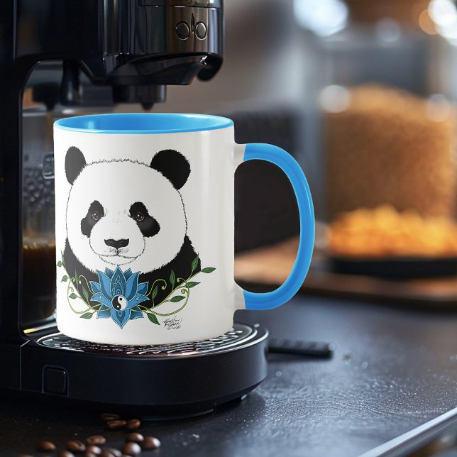 Zen Panda Bear Blue Lotus Yin Yang Green Mug (Creator Uploaded)