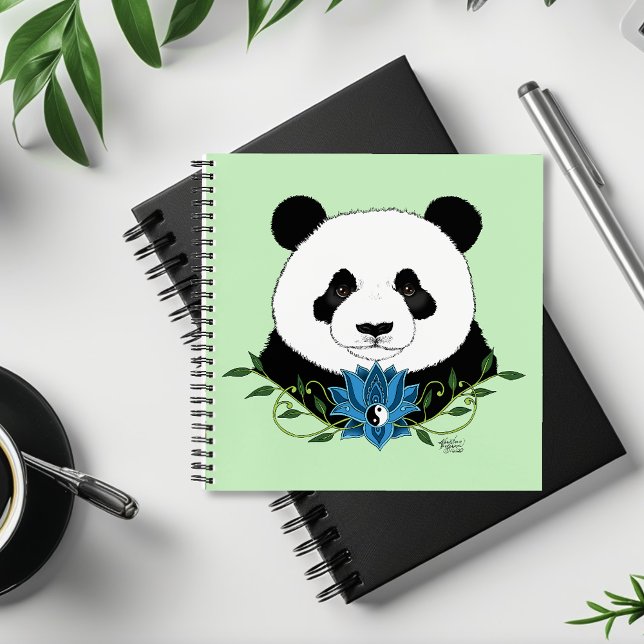 Zen Panda Bear Blue Lotus Yin Yang Green Notebook (Creator Uploaded)