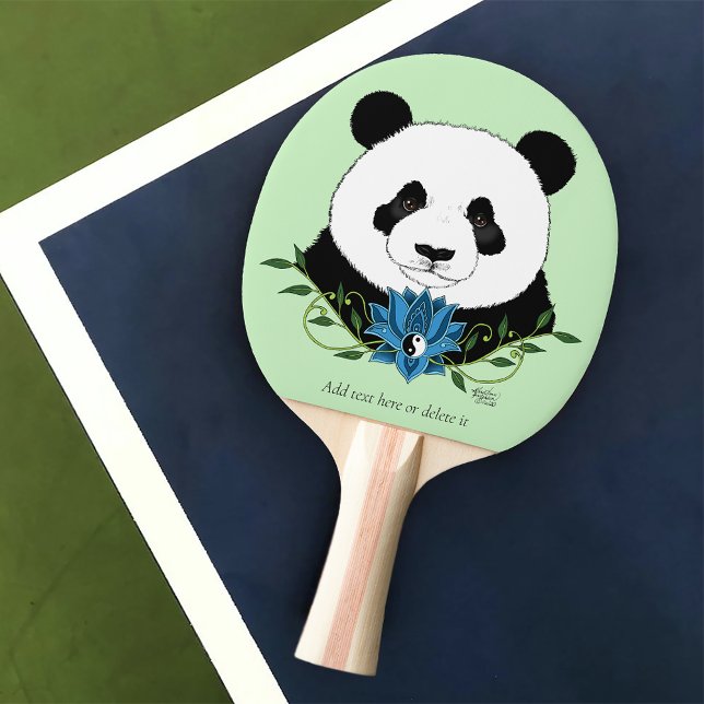 Zen Panda Bear Blue Lotus Yin Yang Green Ping Pong Paddle (Creator Uploaded)