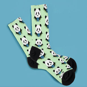 Zen Panda Bear Blue Lotus Yin Yang Green Socks