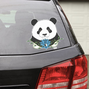 Zen Panda Bear Blue Lotus Yin Yang Green Sticker