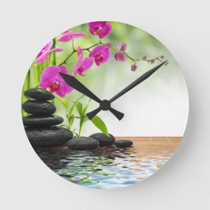 zen,peace,pink orchid,beautiful,spa,healing,yoga, round clock