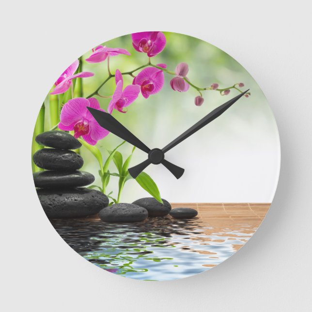 zen,peace,pink orchid,beautiful,spa,healing,yoga, round clock (Front)