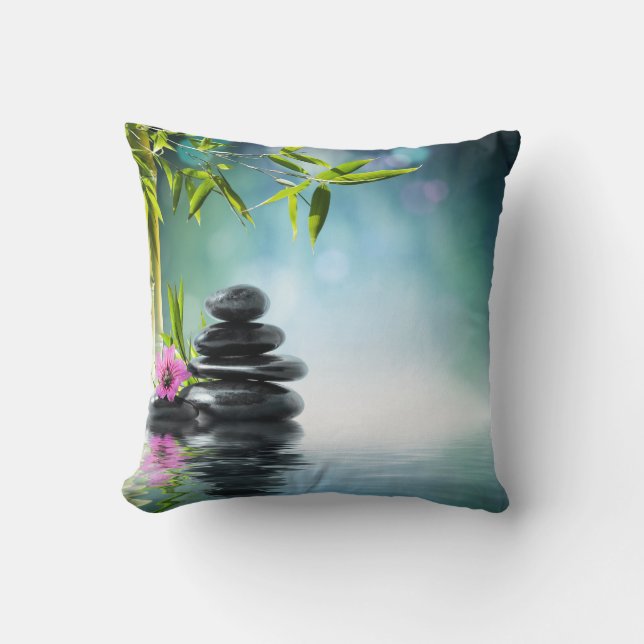 Zen peace yoga stillness meditation nature throw pillow (Front)