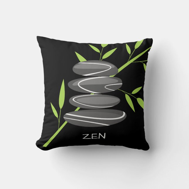 Zen pebble stones stacking black throw pillow (Front)