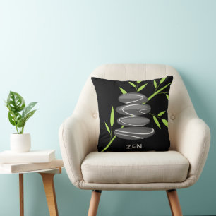 Zen pebble stones stacking black throw pillow