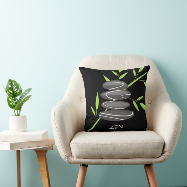 Zen pebble stones stacking black throw pillow (Chair)