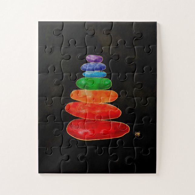 Zen Pebbles Chakras - Watercolor & Gold Jigsaw Puzzle (Vertical)