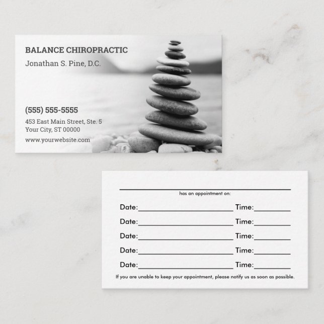 Zen Pebbles Chiropractic Appointment Card (Front/Back)