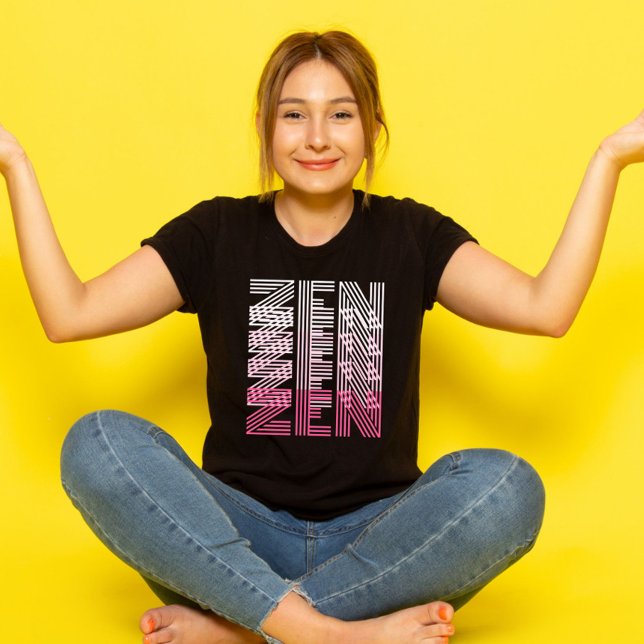 ZEN Pink monochrome Retro 70s Typography Yoga T-Shirt (Creator Uploaded)
