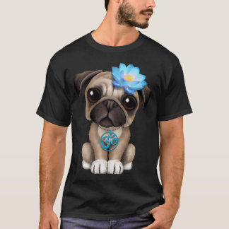Zen Pug Puppy with Blue Yoga Om Symbol T-Shirt
