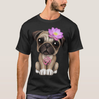 Zen Pug Puppy with Pink Yoga Om Symbol T-Shirt