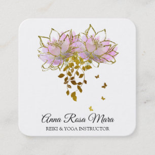 *~* Zen QR AP32 Pink Lotus Butterfly Floral Logo Square Business Card