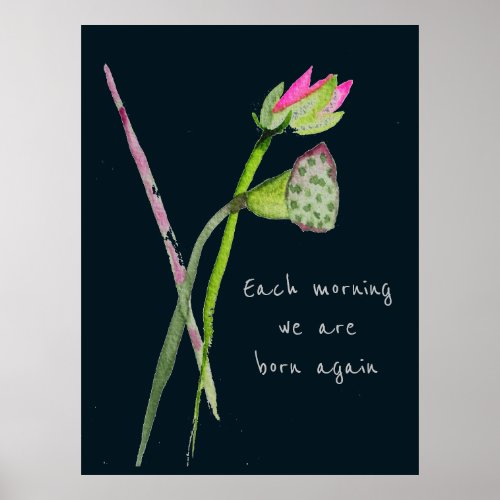 Zen quote born again pink lotus inspirational poster