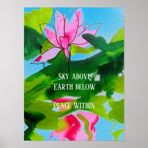 Zen quote lotus watercolor art peace within poster