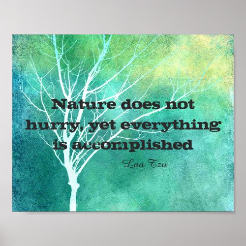 zen quote on nature text on original art teal blue poster