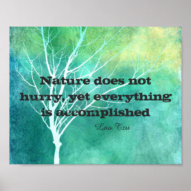 zen quote on nature text on original art teal blue poster | Zazzle