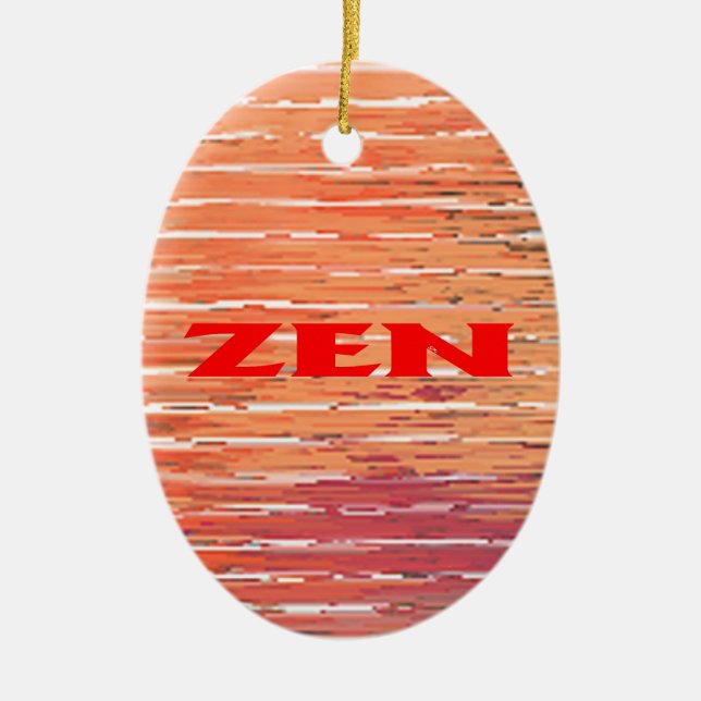 Zen red reeds oval ceramic ornament (Front)