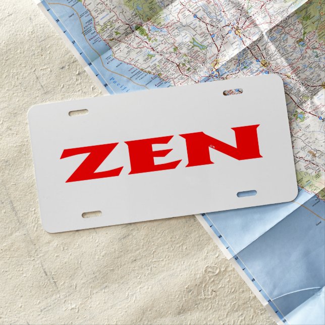 Zen red white aluminum license plate (In Situ)