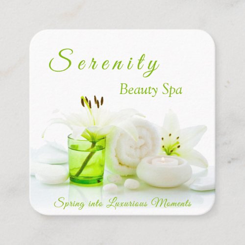 Zen Rocks  Lilly Flower Green  White Beauty Spa Square Business Card