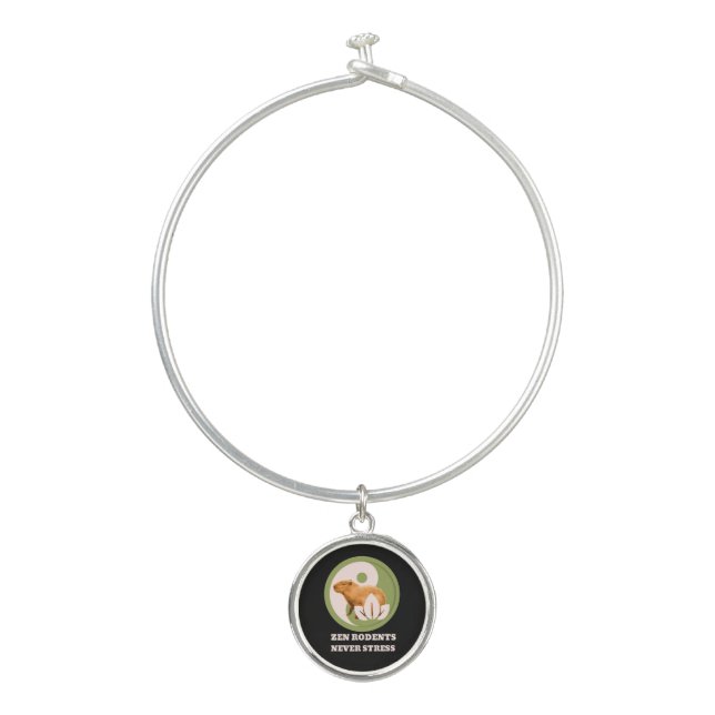 Zen Rodents Never Stress Capybara Humor Bangle Bracelet (Front)