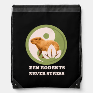 Zen Rodents Never Stress Capybara Humor Drawstring Bag