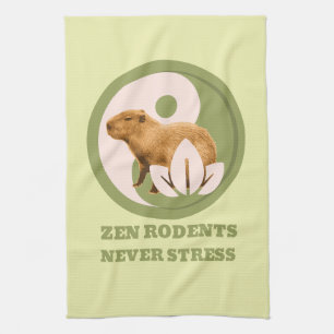 Zen Rodents Never Stress Capybara Humor Kitchen Towel