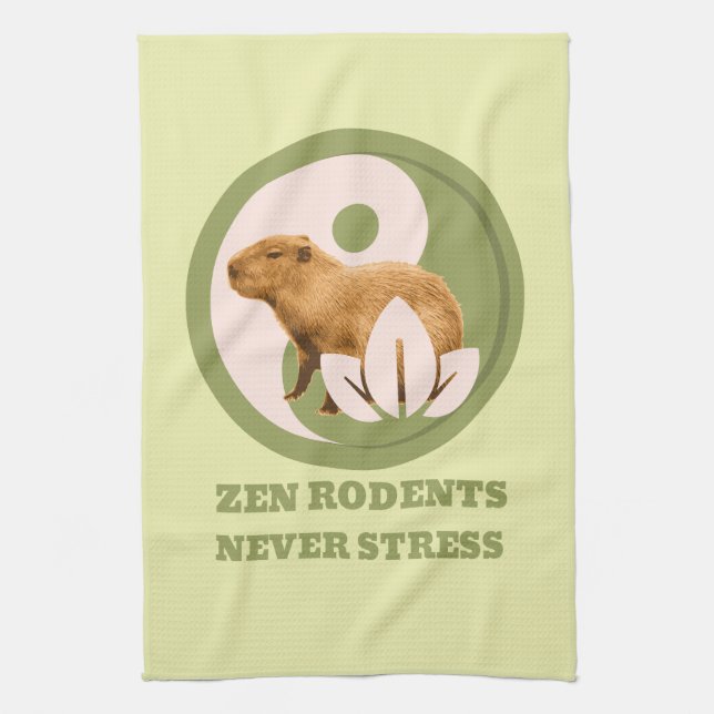 Zen Rodents Never Stress Capybara Humor Kitchen Towel (Vertical)
