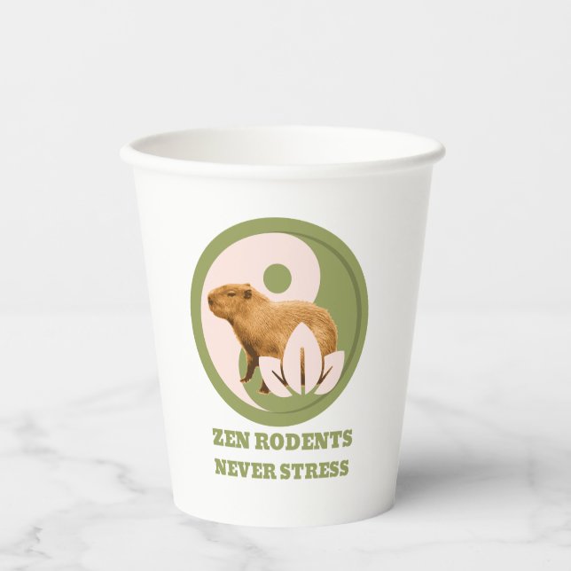 Zen Rodents Never Stress Capybara Humor Paper Cups (Front)