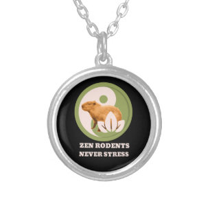 Zen Rodents Never Stress Capybara Humor Silver Plated Necklace