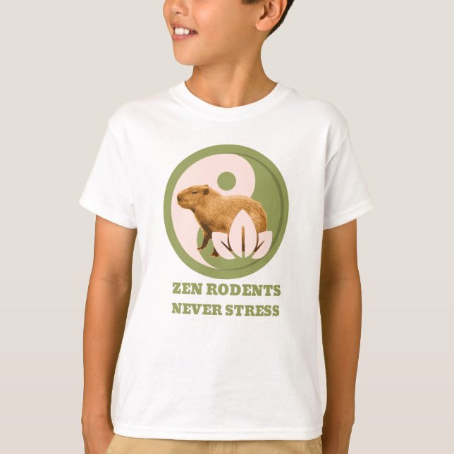 Zen Rodents Never Stress Capybara Humor T-Shirt (Front)