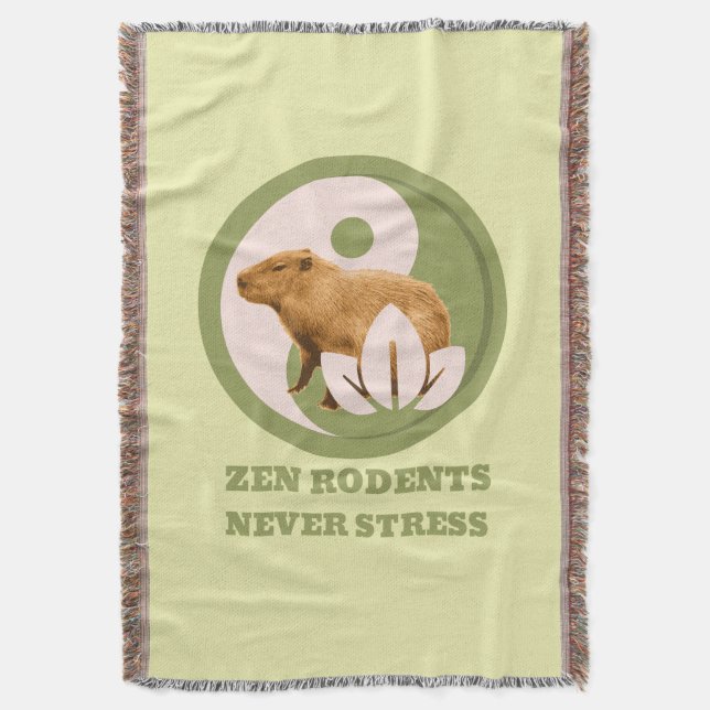 Zen Rodents Never Stress Capybara Humor Throw Blanket (Front Vertical)