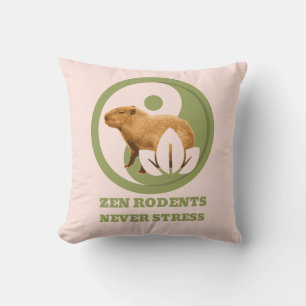 Zen Rodents Never Stress Capybara Humor Throw Pillow