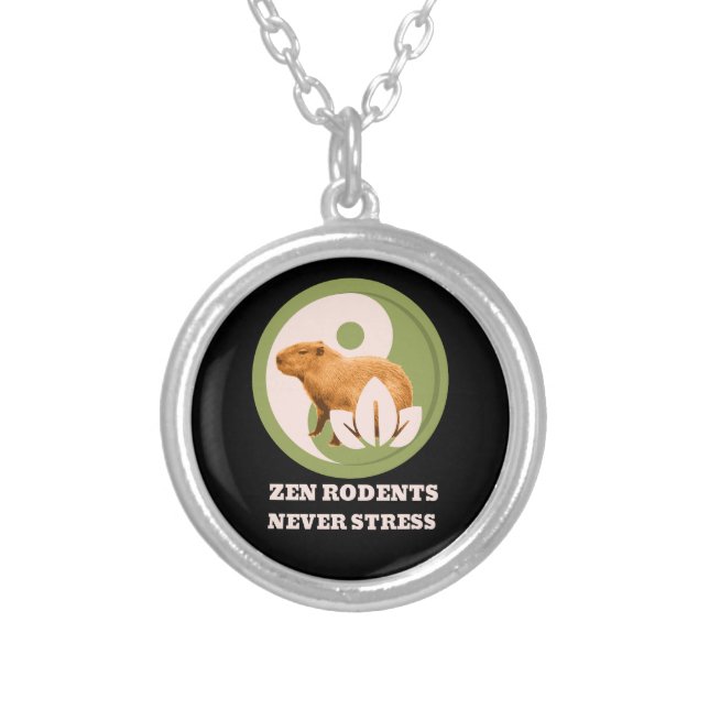 Zen Rodents Never Stress Capybara Silver Plated Necklace (Front)