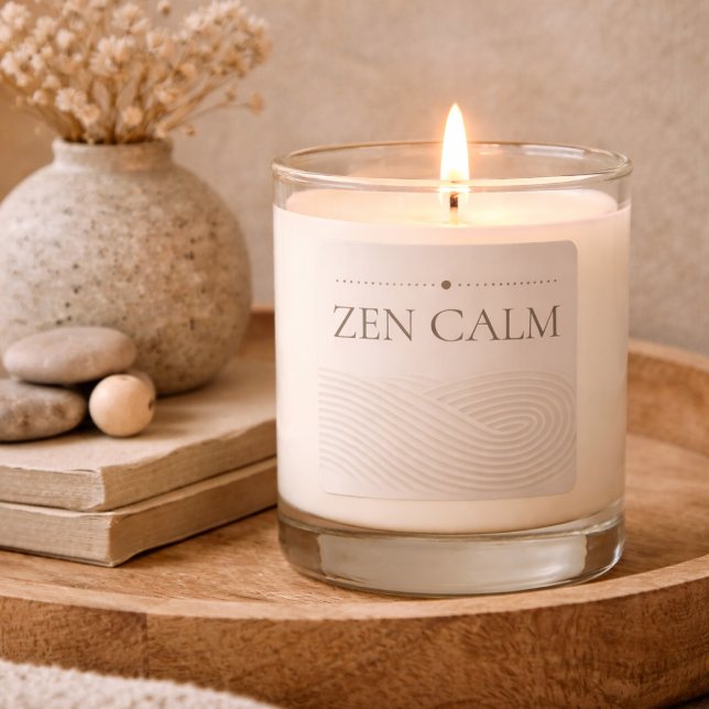 Zen Sand Lines Scented Jar Candle (Cream label with raked sand lines inspired by minimalist zen gardens)