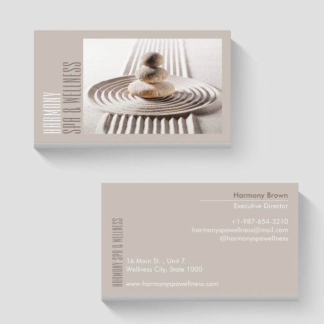 Zen Sand Stones Spa & Wellness Beige Business Card (Creator Uploaded)