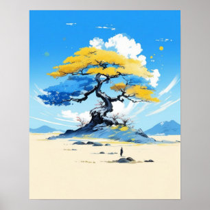 Zen Solitude: Minimalist Golden Tree Poster