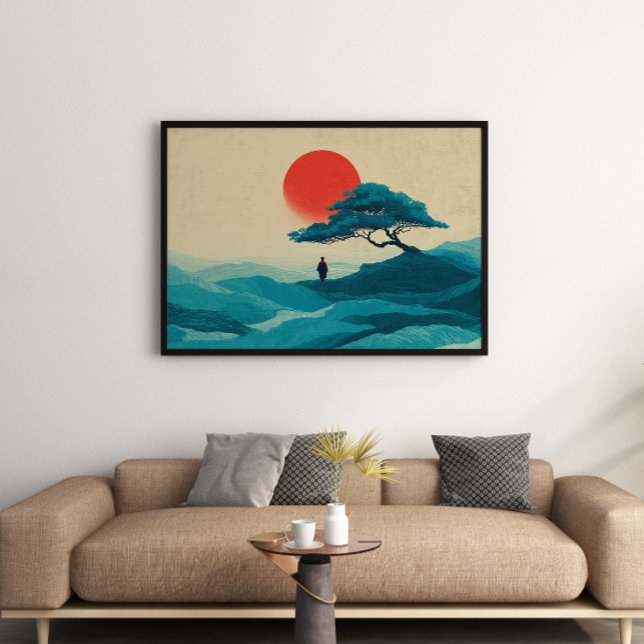 Zen Solitude Red Sun Minimalist Wall Art (Creator Uploaded)