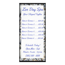 Zen Spa Resort Rack Card and Price List