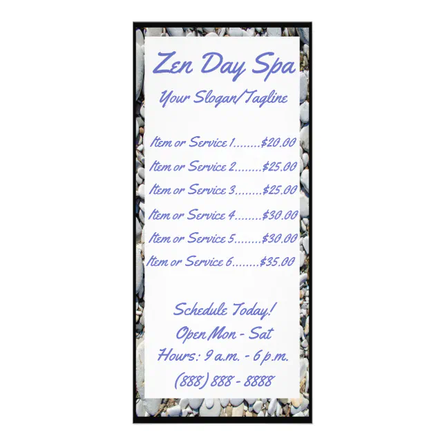 Resort And Rack Card Zen Spa Resort Rack Card and Price List | Zazzle