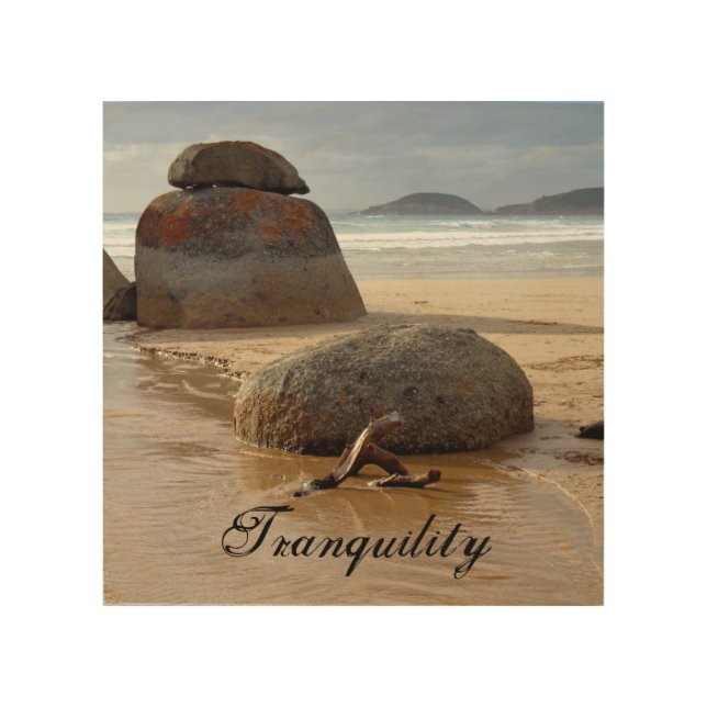 Zen Stacked Boulders on Beach Wood Wall Decor (Front)